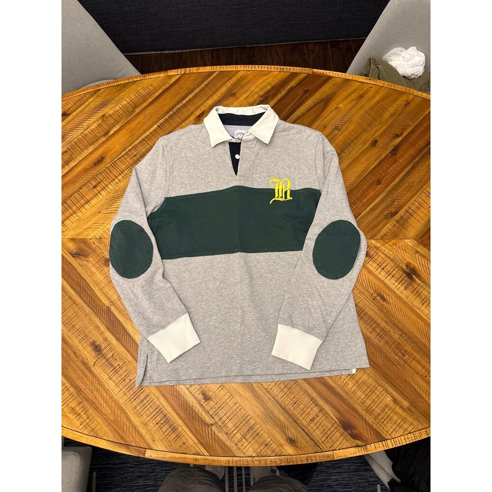 Brooks Brothers Vintage Colorblock Rugby Polo Gray Green 1818 Golden Fleece M